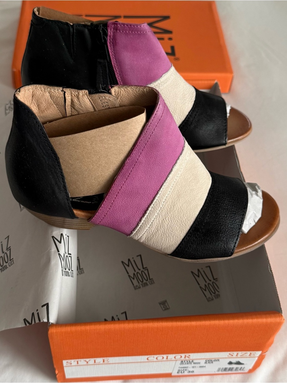 Miz Mooz Pink, Cream & Black Colorblock Open-Toe Mule New In Box 5.5/6 EUR 36 - Picture 2 of 9